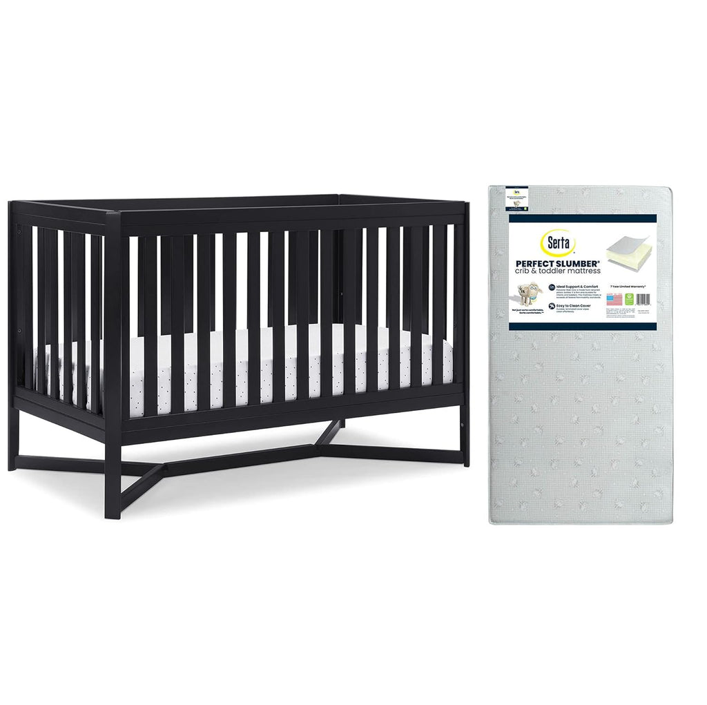 Midnight Grey 4-in-1 Convertible Crib with Crib & Toddler Mattress C126