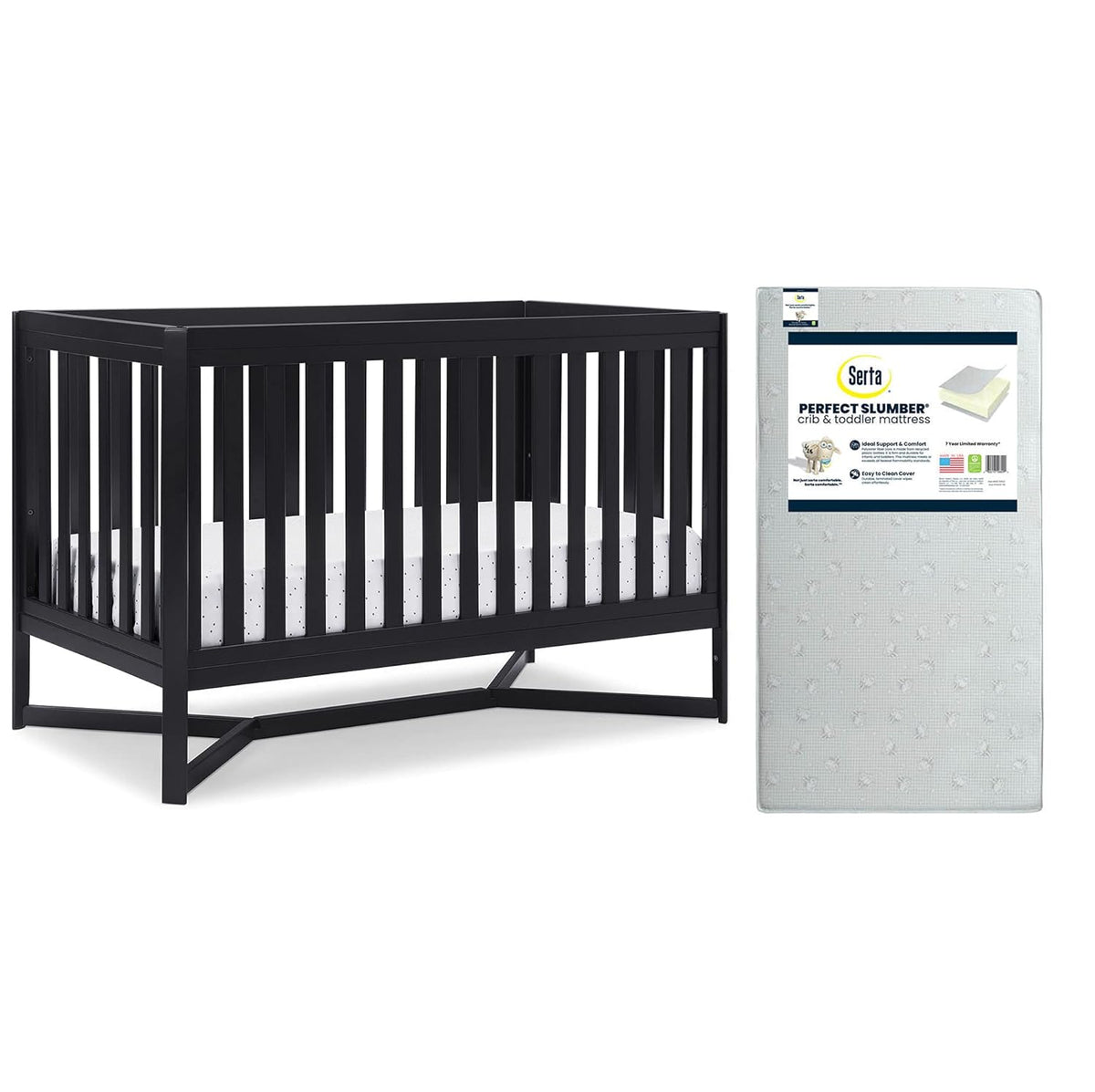 Midnight Grey 4-in-1 Convertible Crib with Crib & Toddler Mattress C126