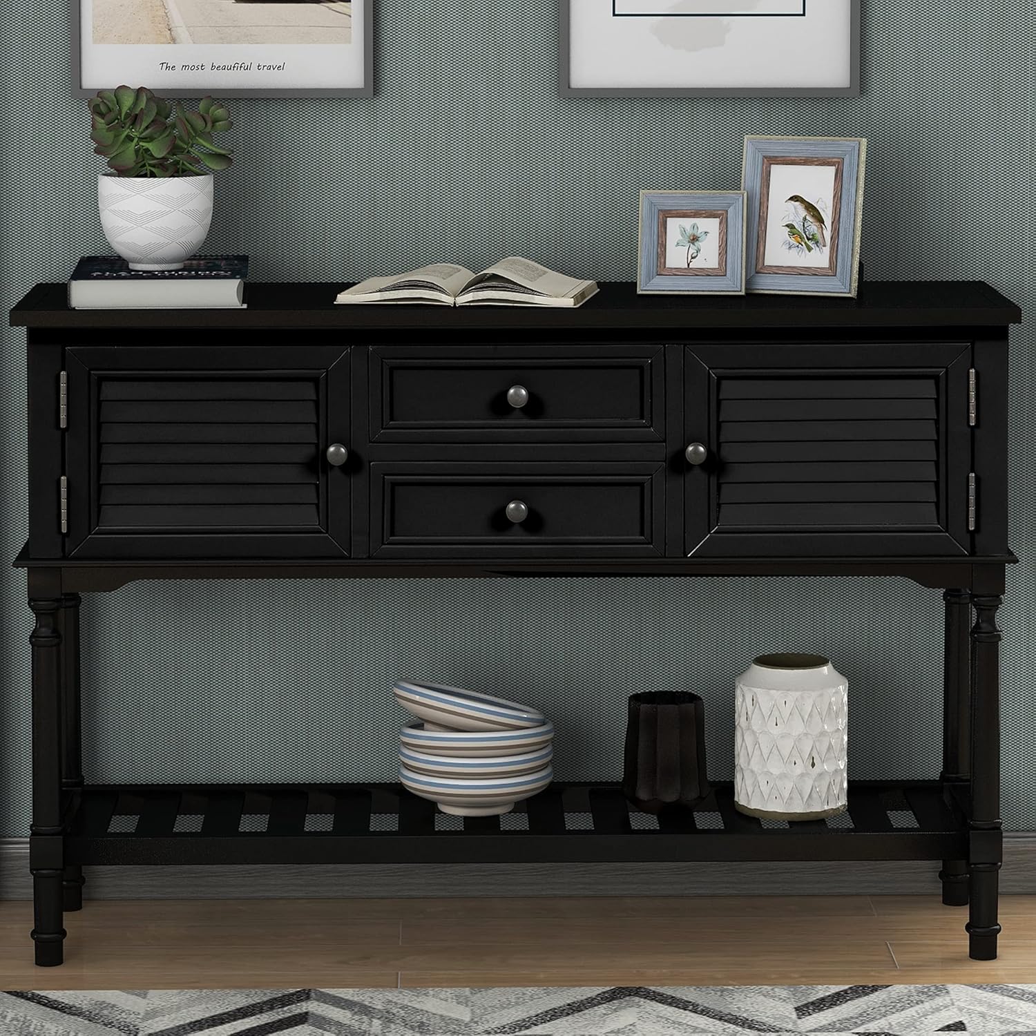 Light Green 6 Drawers Sideboard Console Table with Cabinet and Bottom Shelf U172789