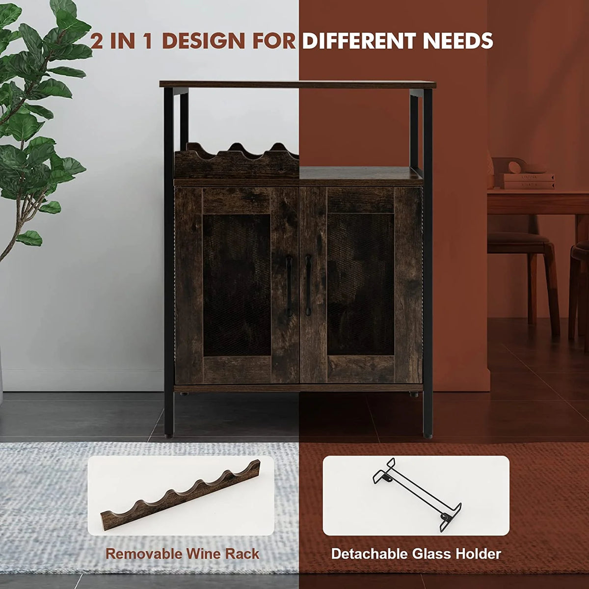 Wine Bar Cabinet with Detachable Wine Rack and Glass Holder S928083