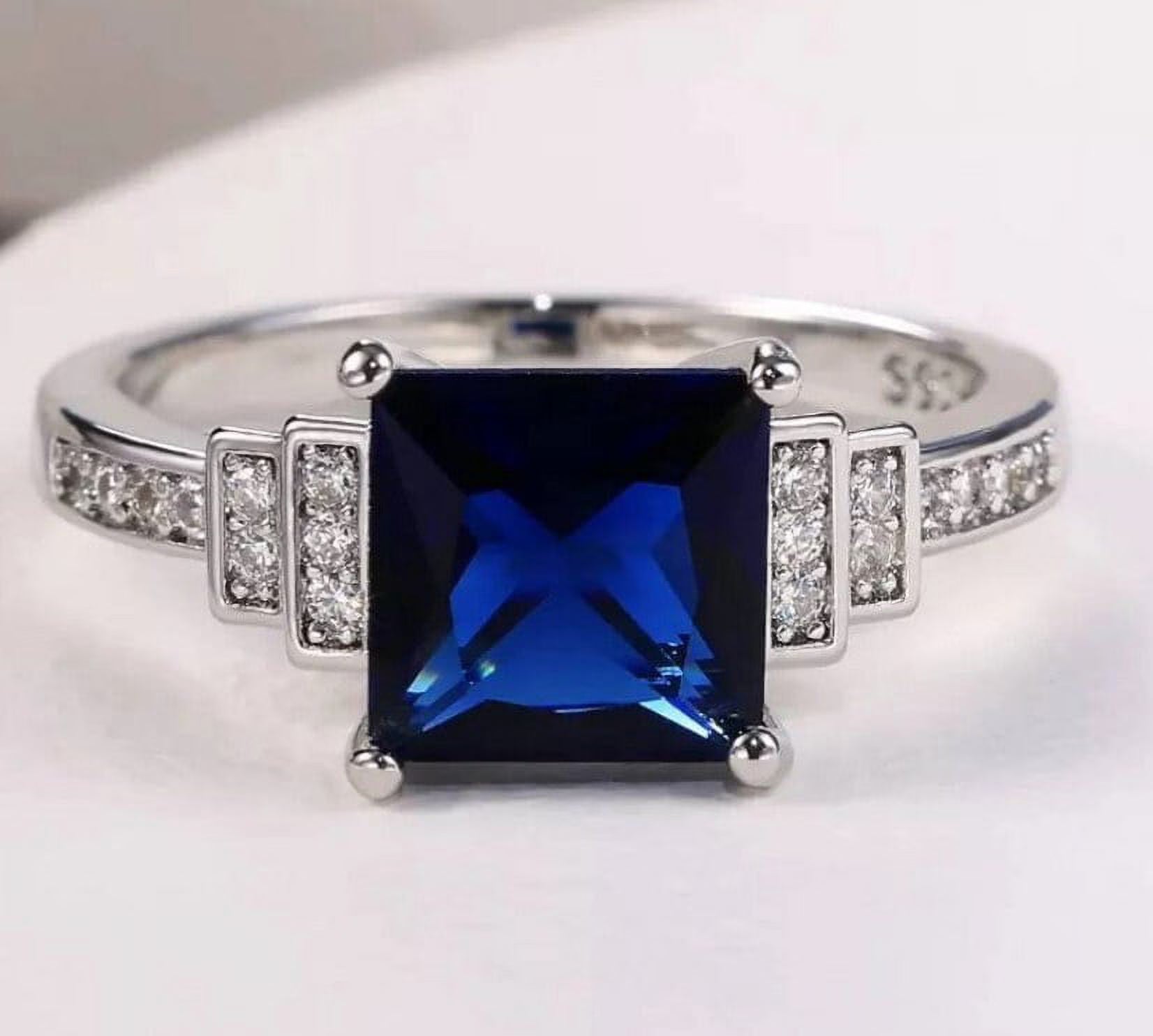 Natural Sapphire Silver Ring 4.50 ct Blue Engagement Ring 925 Sterling N986398