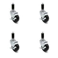 3 x 1.25 inch Hard Rubber Wheel Swivel Casters with Expanding Stem and Brake, Set of 4 P6917