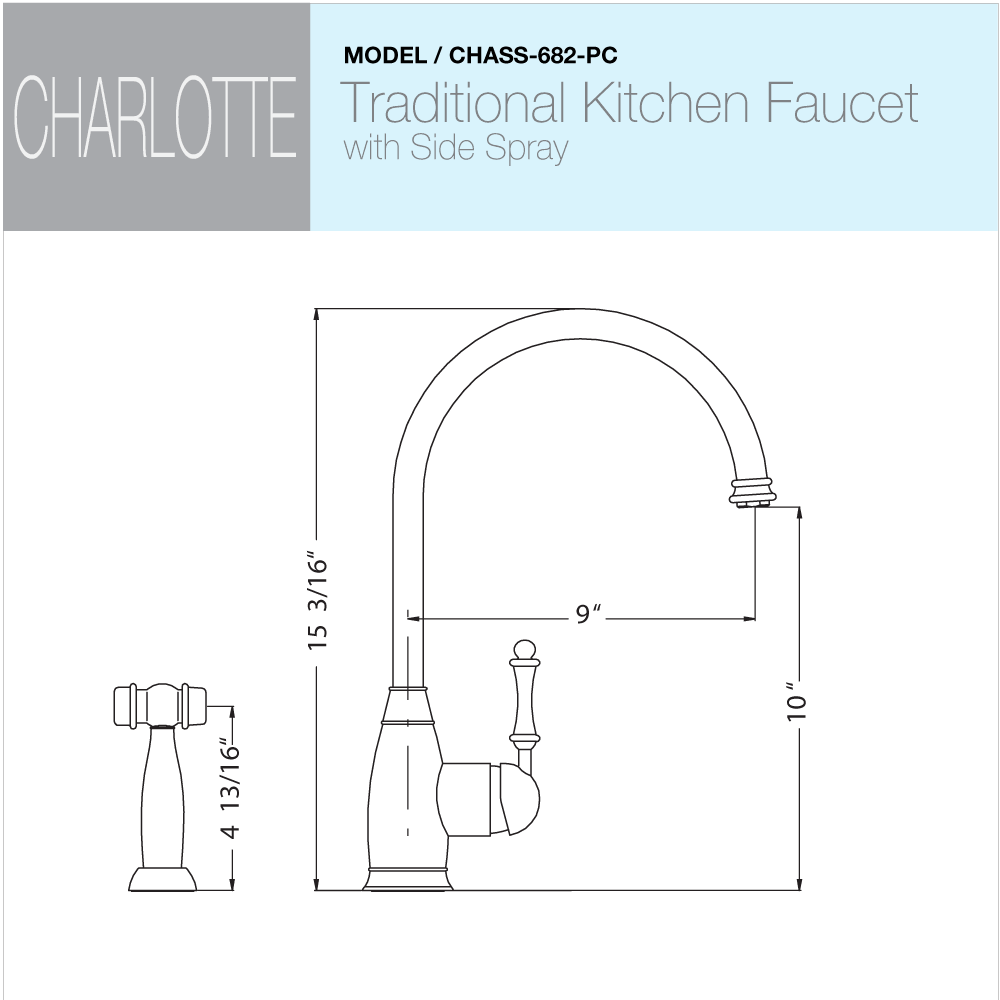 Polished Chrome Kitchen Faucet with Sidespray W1633