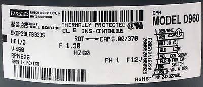 1/3HP 825 RPM 5.6x22 Diameter 460 Volts Motor I733