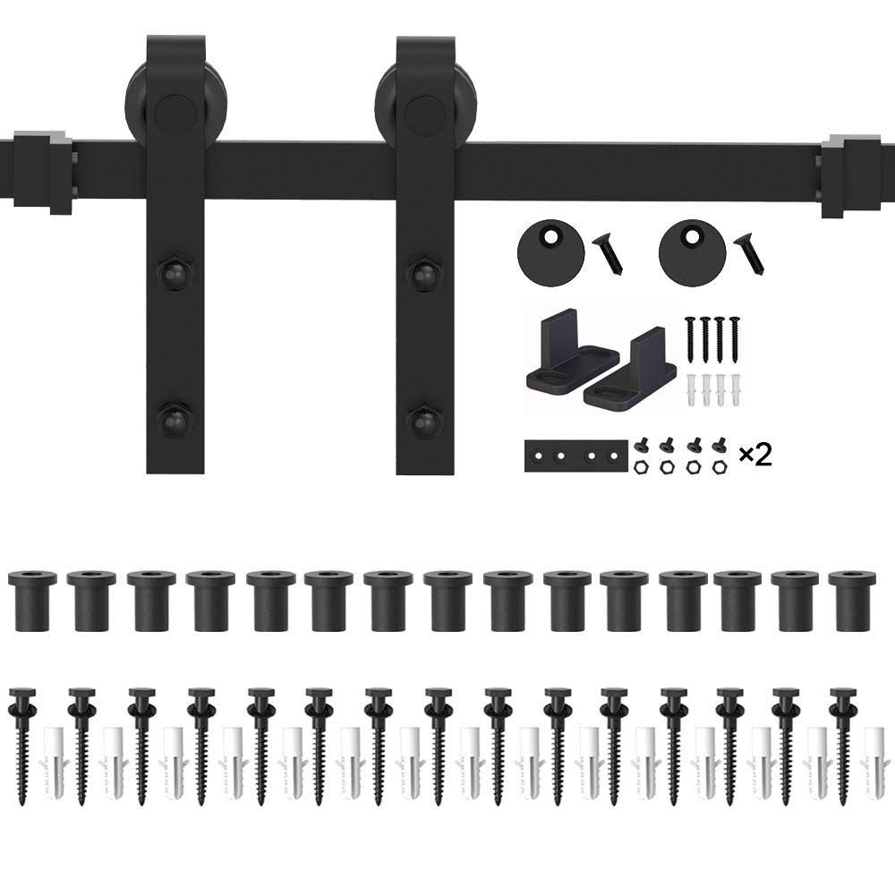 18ft Single Sliding Barn Door Hardware Track Kit Black Y92654