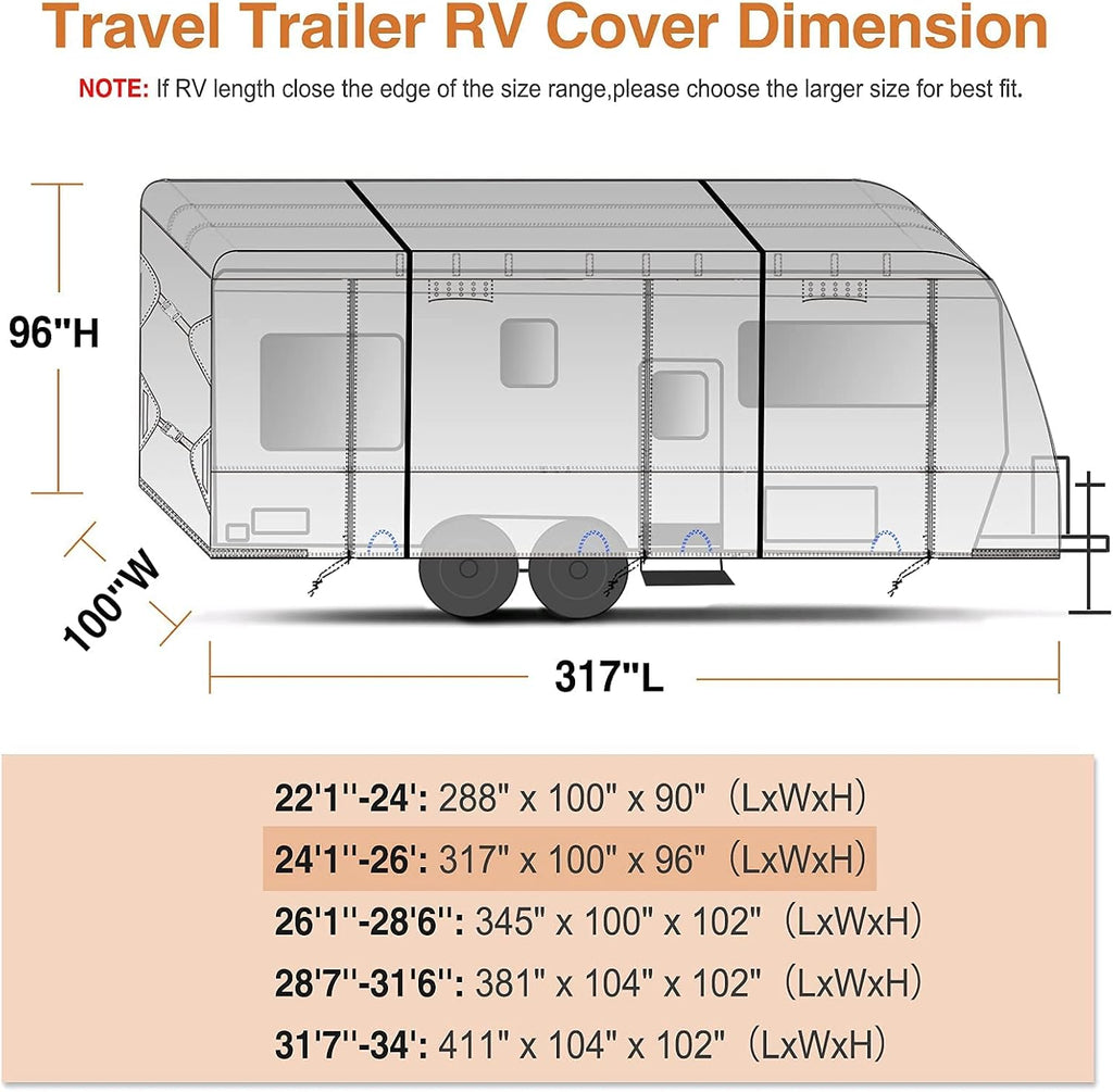 Waterproof 210D Travel Trailer RV Cover with 4 Gutter Spout Covers U389