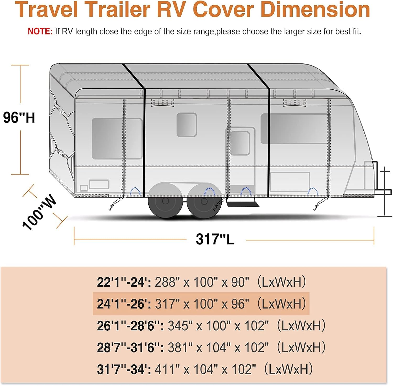 Waterproof 210D Travel Trailer RV Cover with 4 Gutter Spout Covers U389