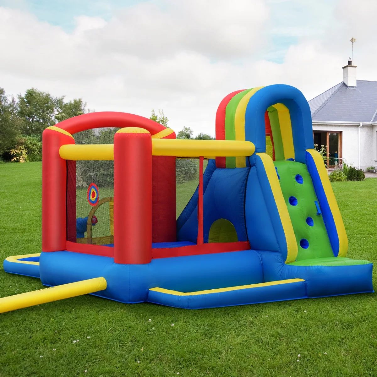 Inflatable Kid Bounce House Slide Climbing Splash Pool Castle with 750W Blower I6414