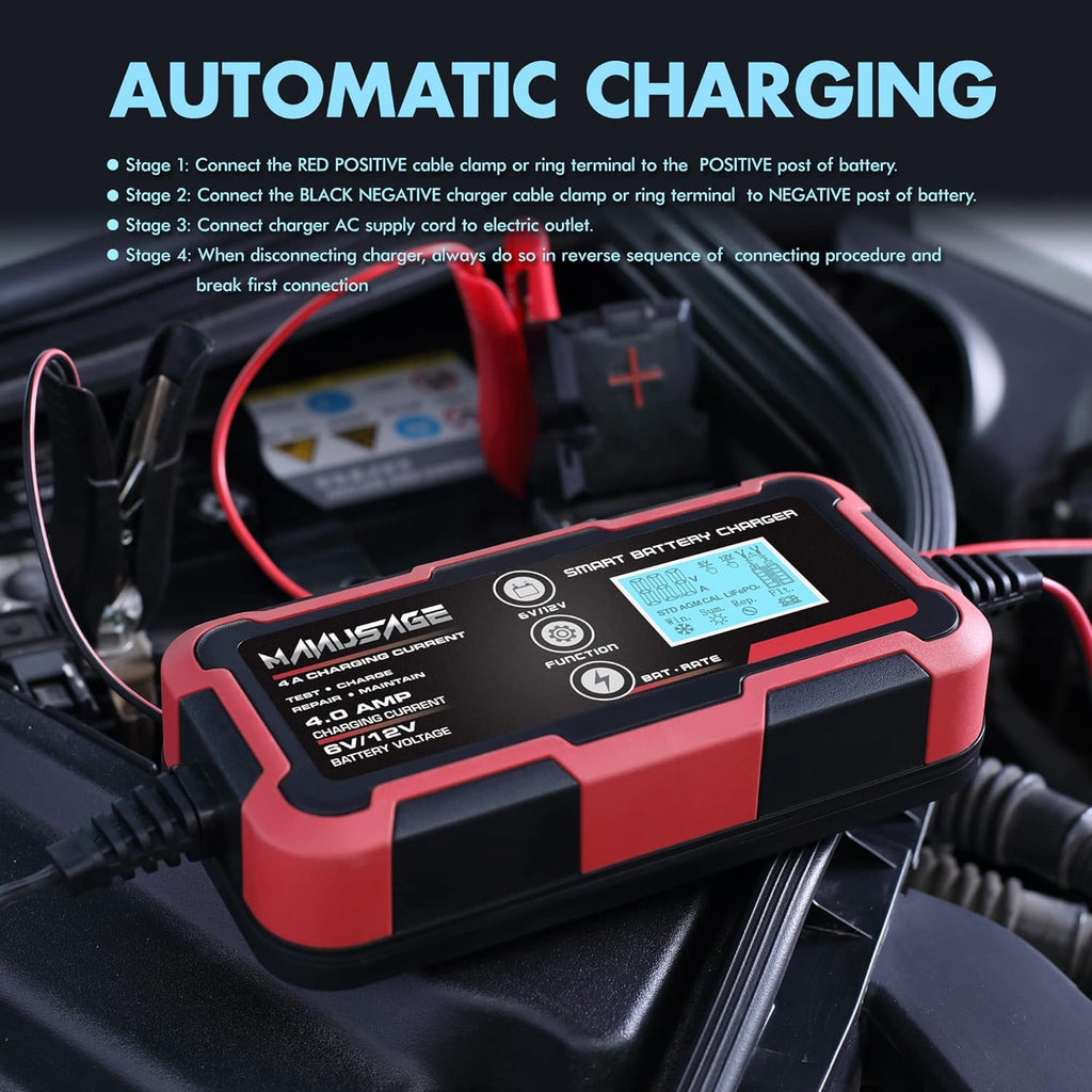 4-Amp 6V and 12V Battery Charger, Pack of 2 L63763