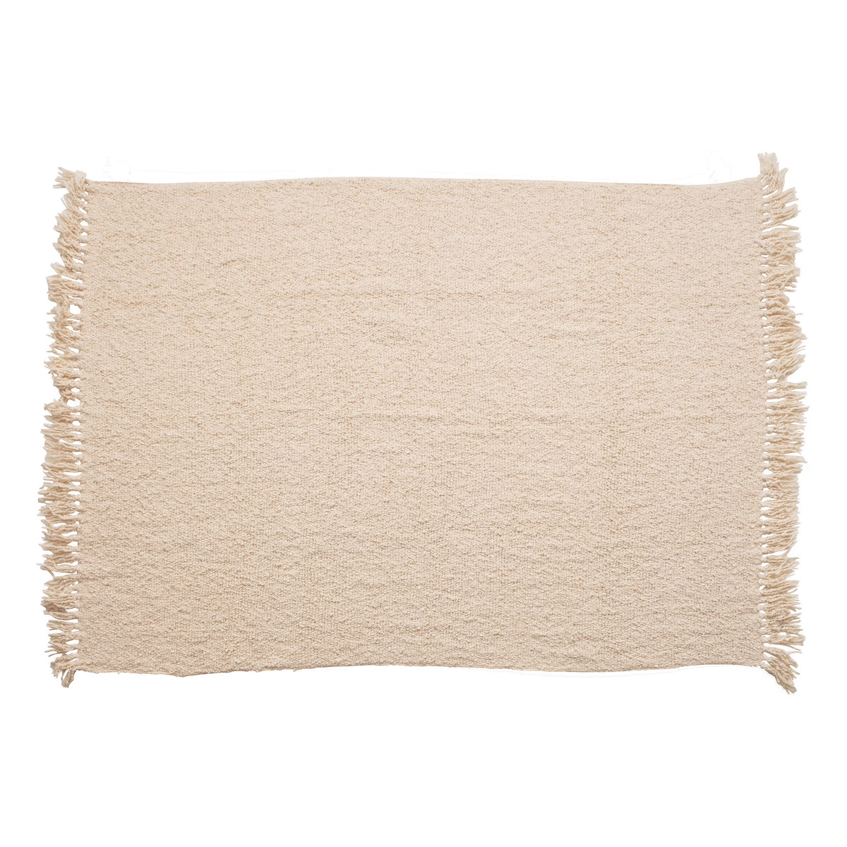 Cream Cotton Blend Bouclé Throw with Fringe E362626