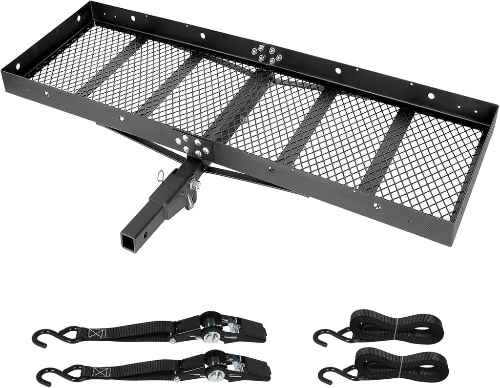 Black Steel Hitch Cargo Carrier with Ratchet Straps A273323