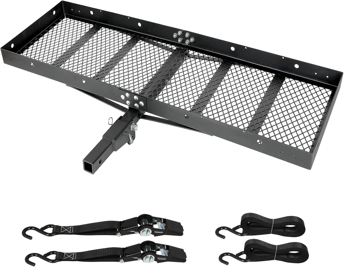 Black Steel Hitch Cargo Carrier with Ratchet Straps A273323