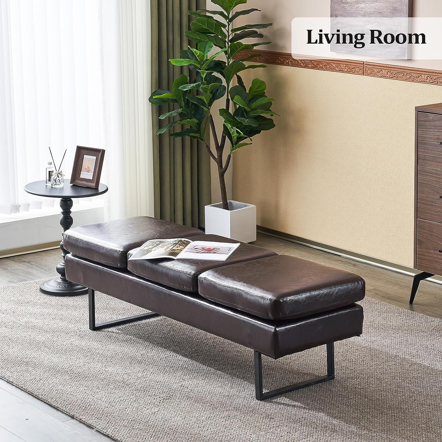 Upholstered 3 Seats Faux Leather Bench C782