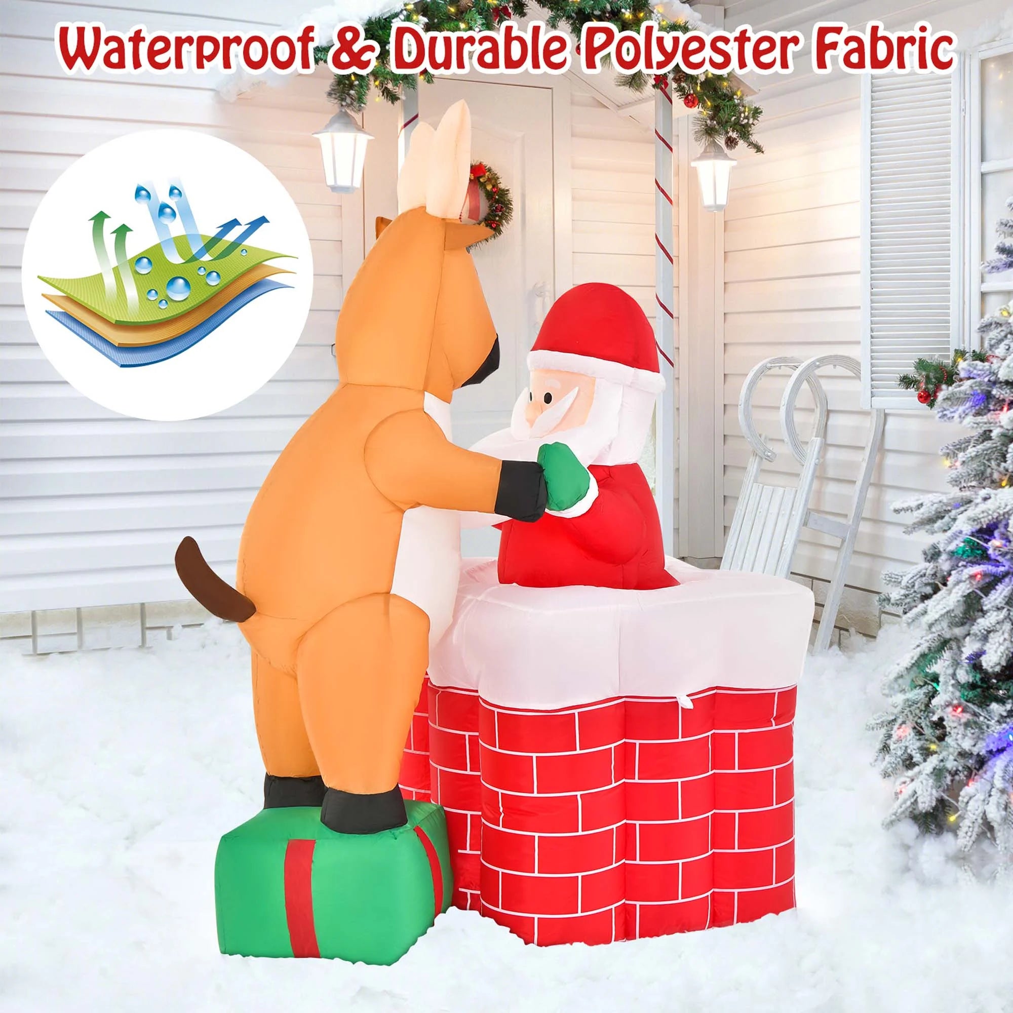 5 FT Christmas Inflatable Santa Claus Climbing Chimney Reindeer C67714
