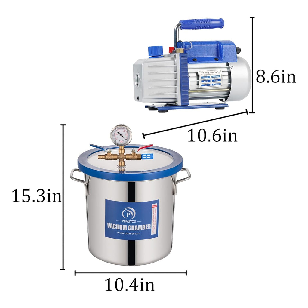3 Gallon Stainless Steel Vacuum Chamber with 4CFM 1/3HP Single Stage Vacuum Pump T490