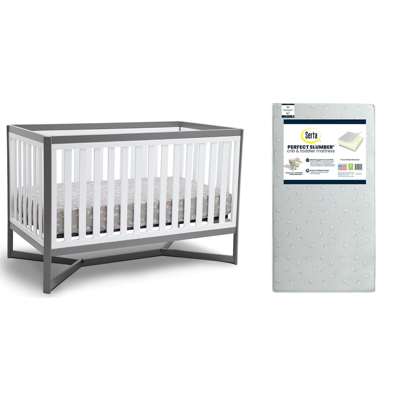 Midnight Grey 4-in-1 Convertible Crib with Crib & Toddler Mattress C126