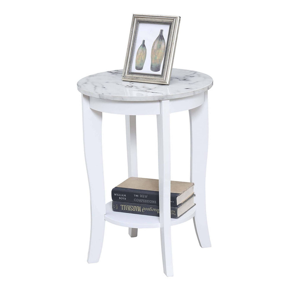 White Faux Marble Round End Table T65586