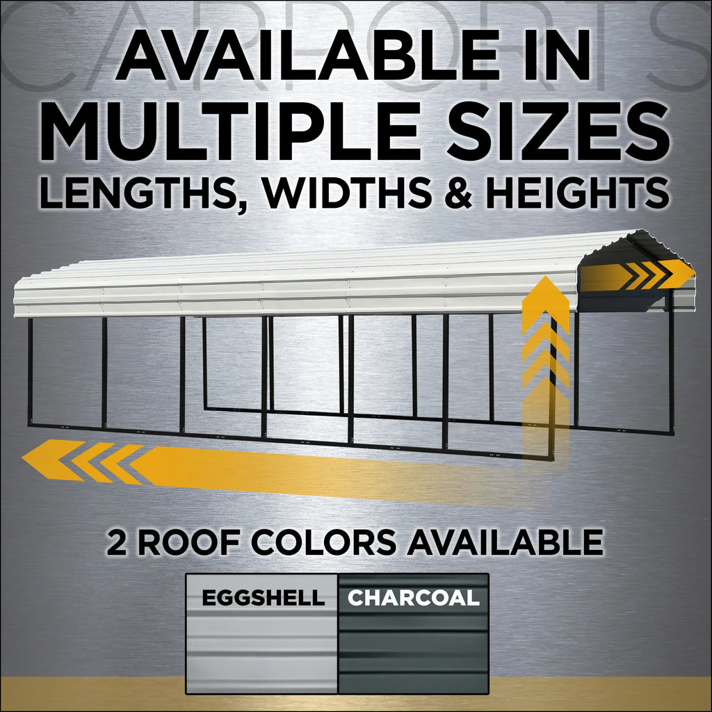 Galvanized Steel Carport Kit, 10' x 20' x 7' F911588