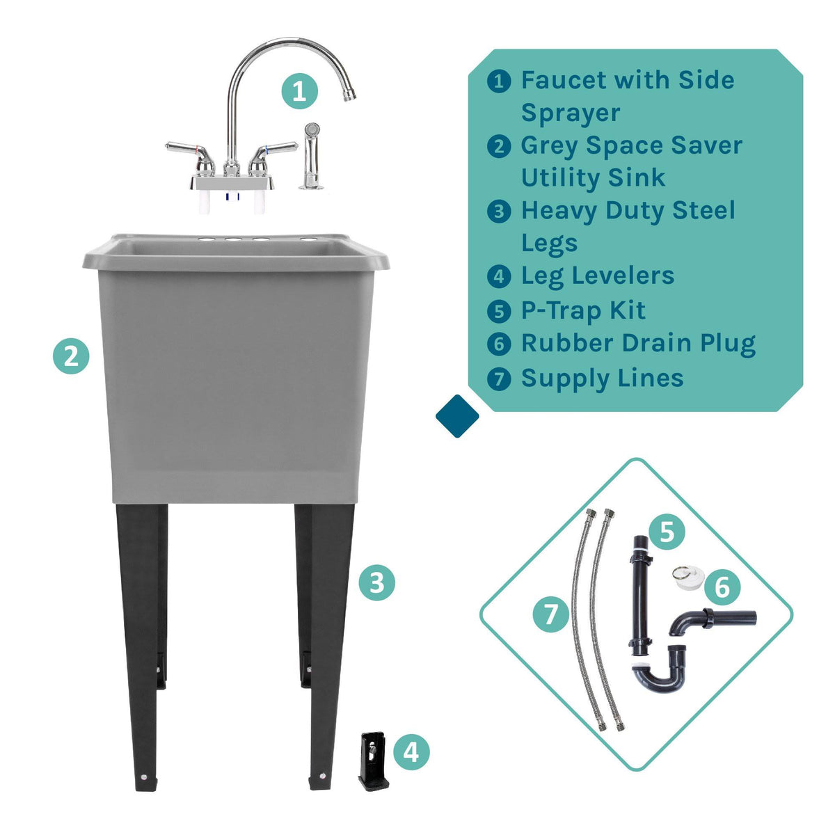 Grey Utility Sink with Chrome Finish Faucet Y7473