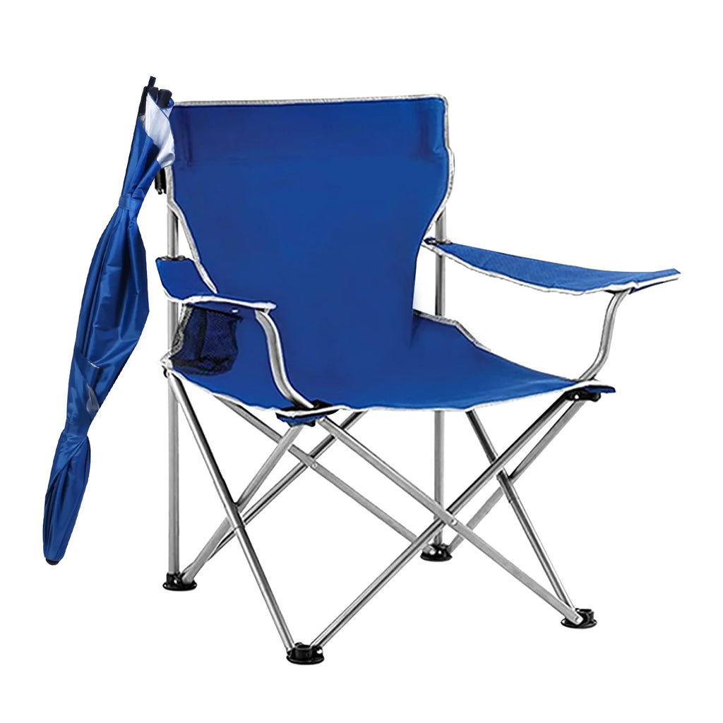 Blue Foldable Beach Chair with Detachable Umbrella Cup Holder Carry Bag N444386