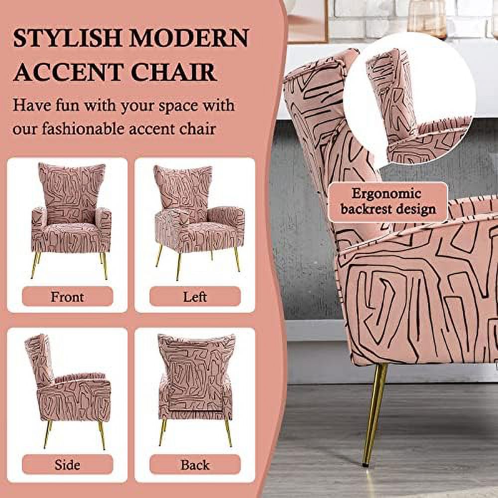 Navy Velvet Wingback Accent Chair with Metal Gold Legs M60384