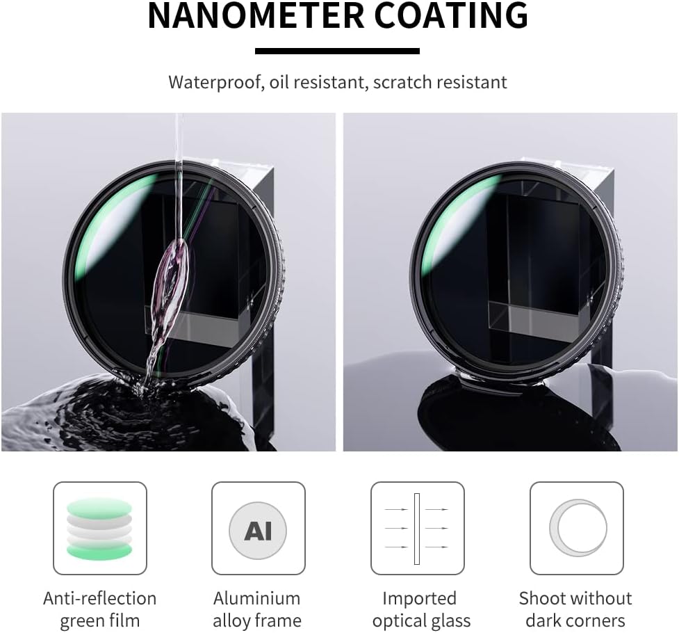 67mm Variable ND Filter ND32-ND512 (5-9 Stops) HD Neutral Density Lens Filter Pack of 2 G919193
