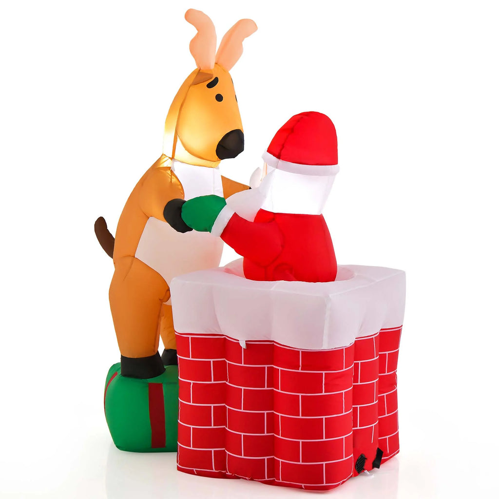 5 FT Christmas Inflatable Santa Claus Climbing Chimney Reindeer C67714
