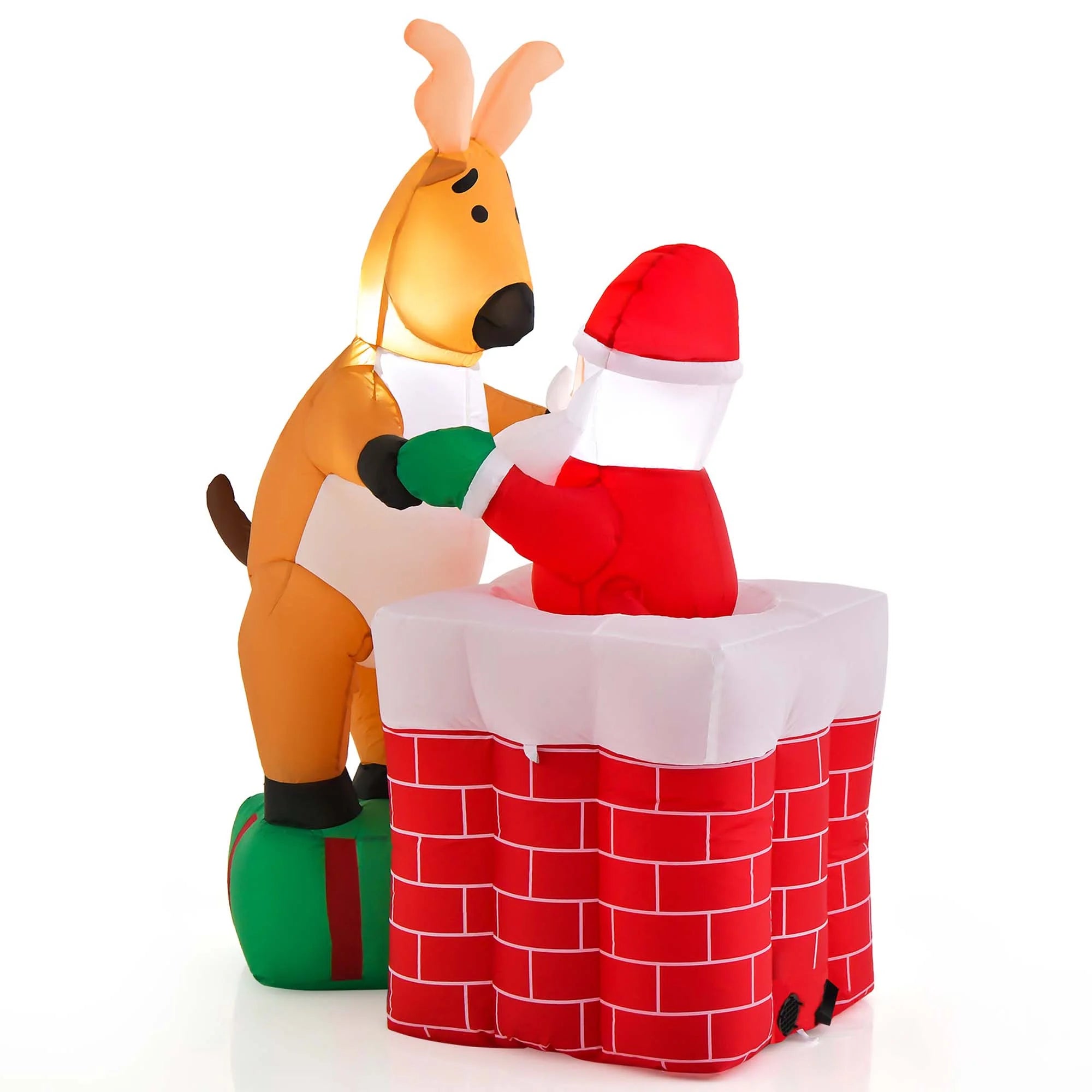 5 FT Christmas Inflatable Santa Claus Climbing Chimney Reindeer C67714