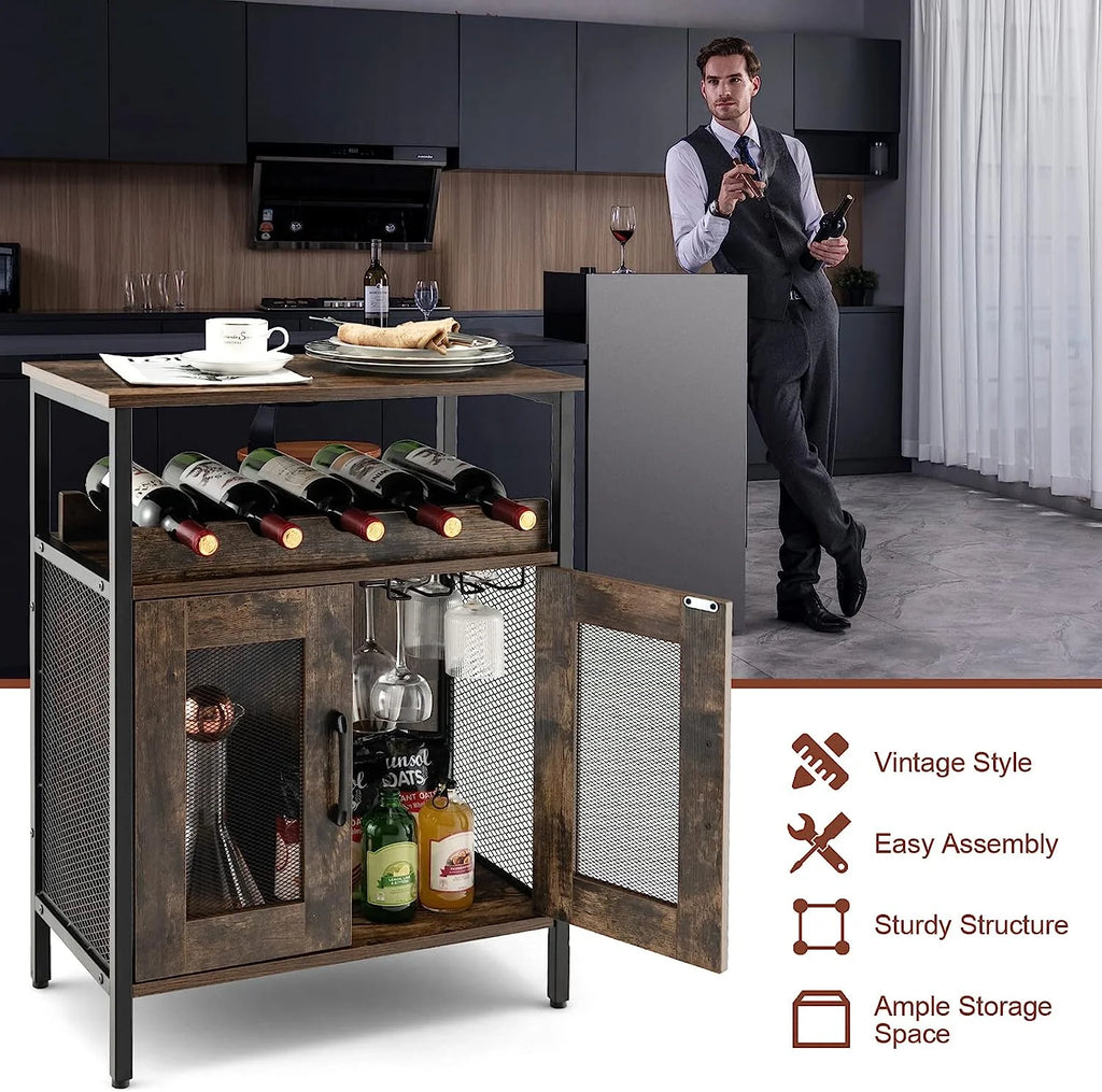 Wine Bar Cabinet with Detachable Wine Rack and Glass Holder S928083