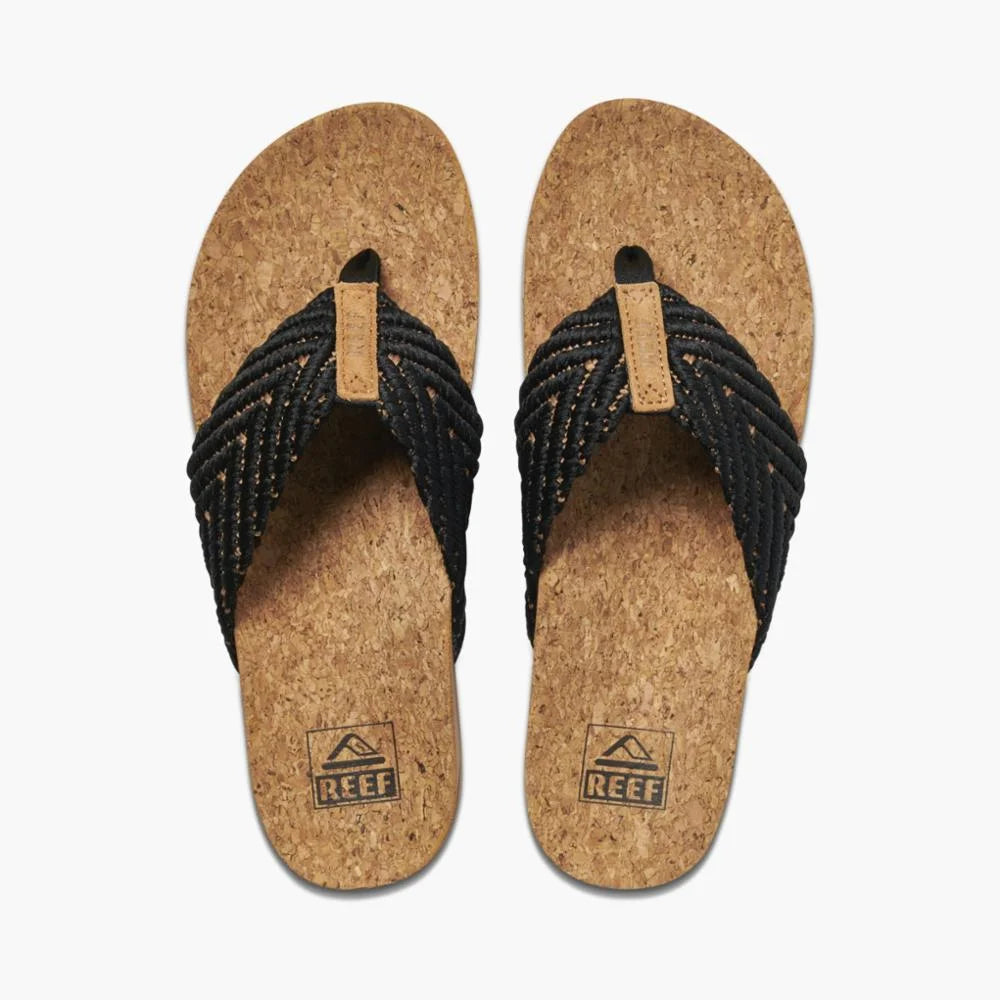 Women's Reef Cushion Strand Black Sandals J4414