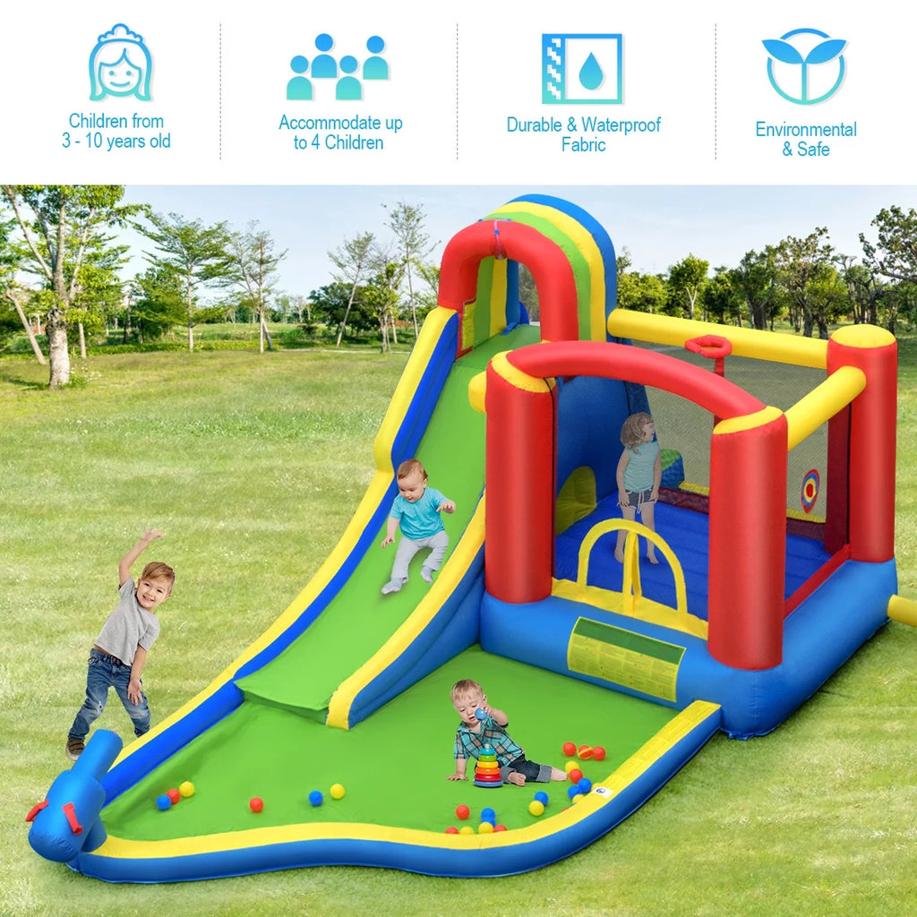 Inflatable Kid Bounce House Slide Climbing Splash Pool Castle with 750W Blower I6414