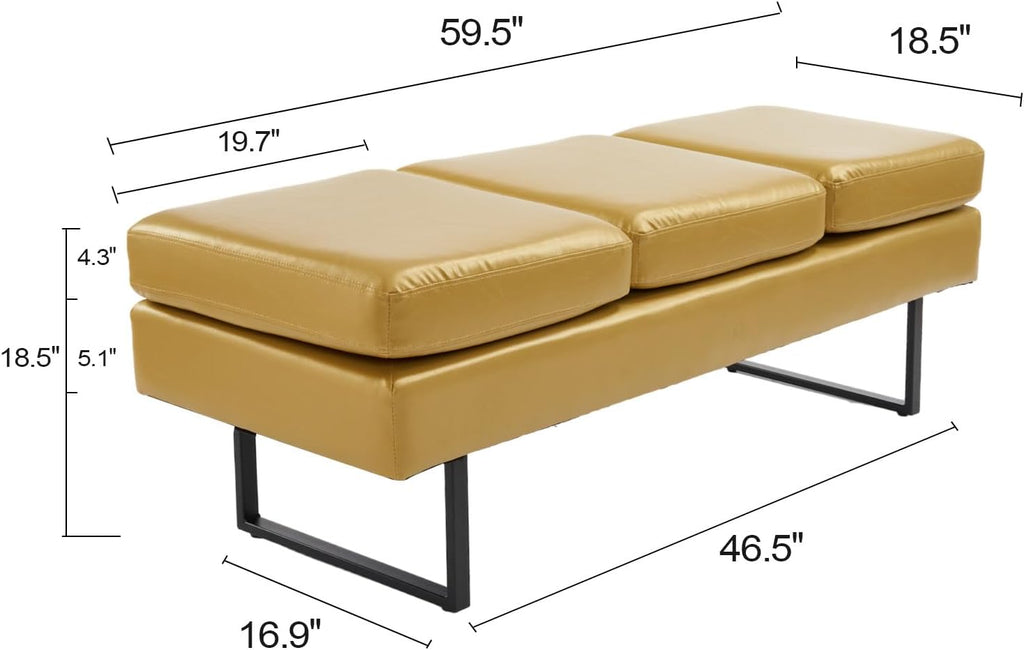 Upholstered 3 Seats Faux Leather Bench C782