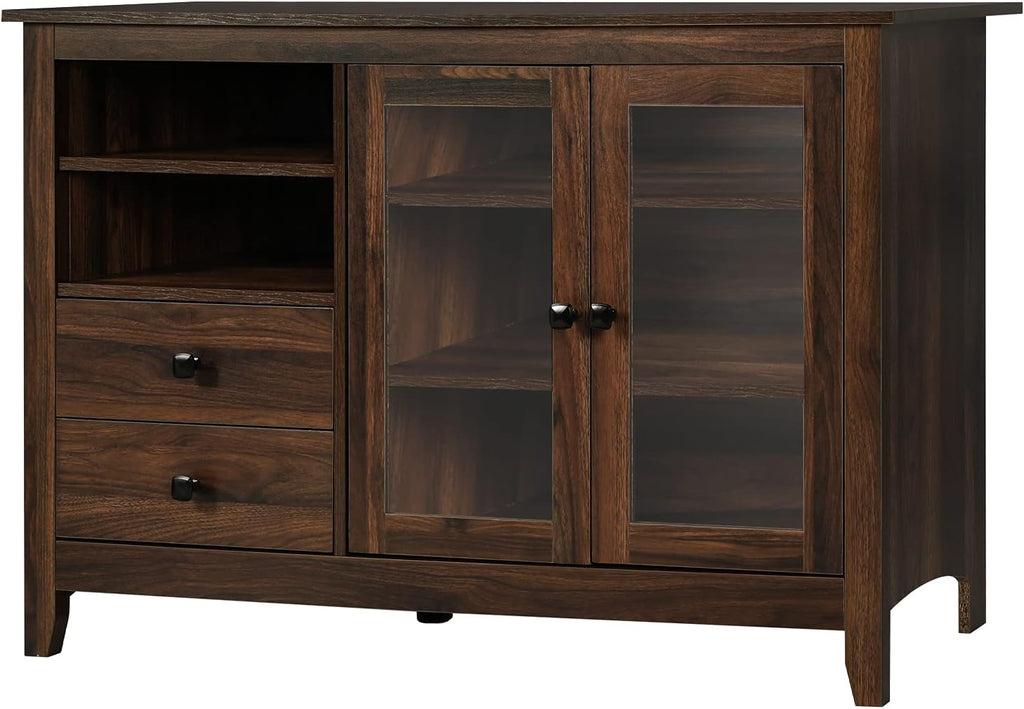 Grey Wood Grain Buffet Sideboard with Glass Door and Drawers C3030