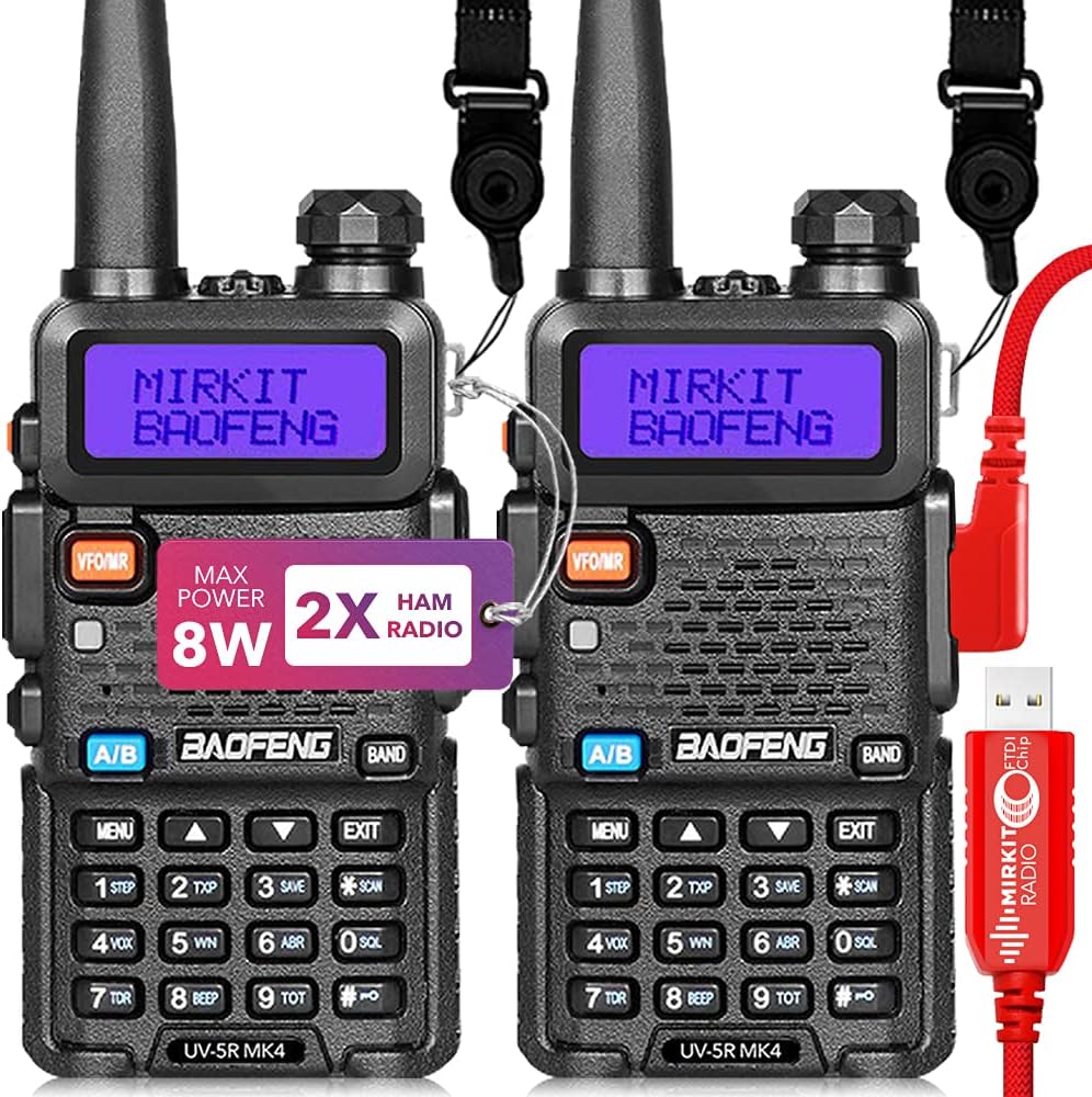 Baofeng Radio UV-5R MK4 8 Watt Max Power with 3800 mAh Handheld Mic Programming Cable and Software - Extra Pack T913
