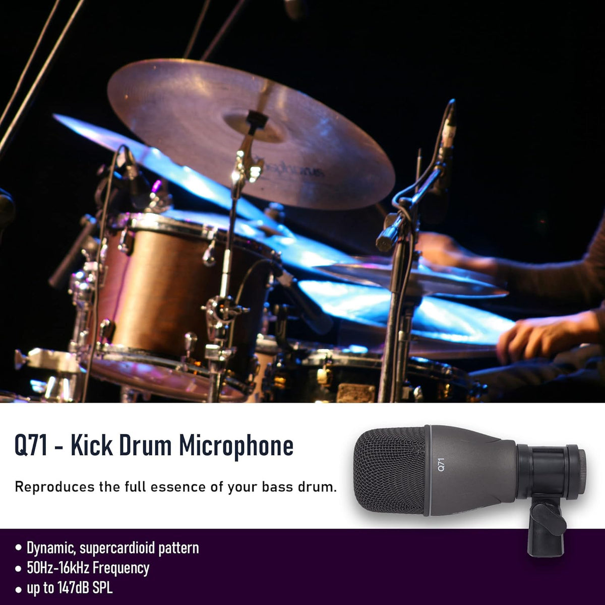 7-Piece Drum Microphone Kit with 2 Mic Boom Stands and 7 XLR Mic Cables Z6488