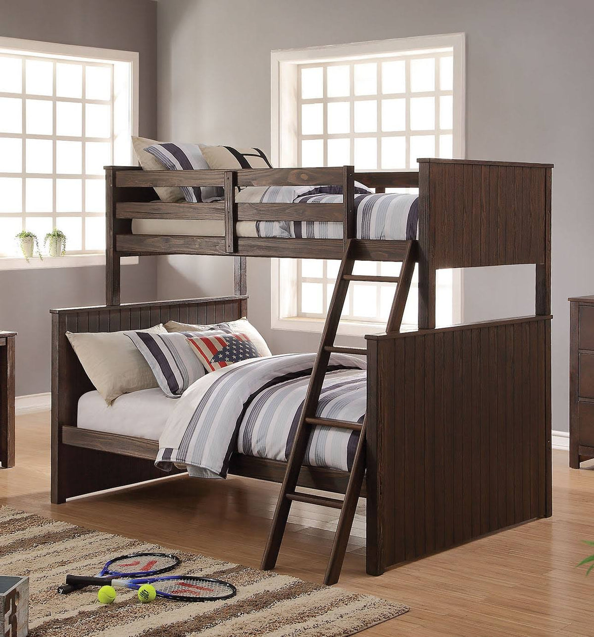 Antique Charcoal Brown Twin/Full Bunk Bed Z20384