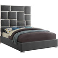 King Bed in Gray Solid Wood and Faux Leather R685595