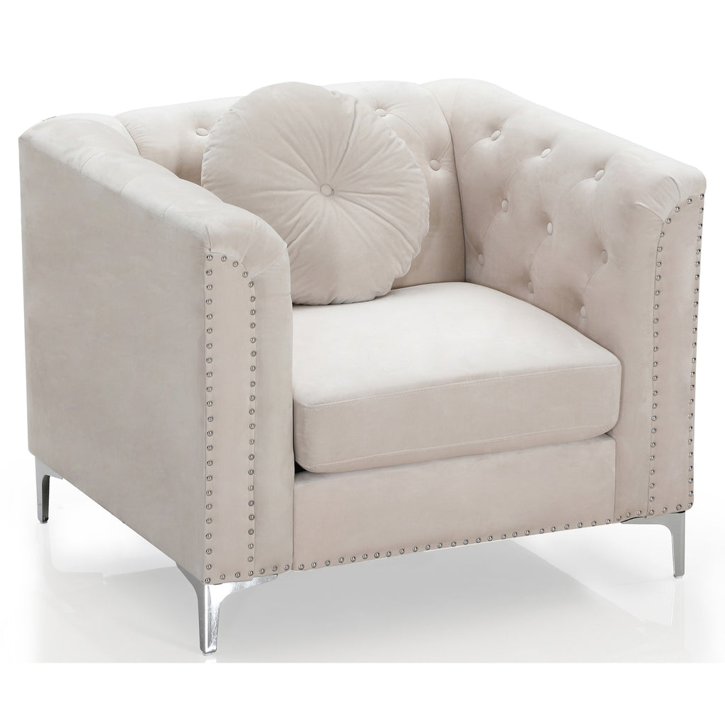 Ivory Tufted Velvet Accent Chair S127