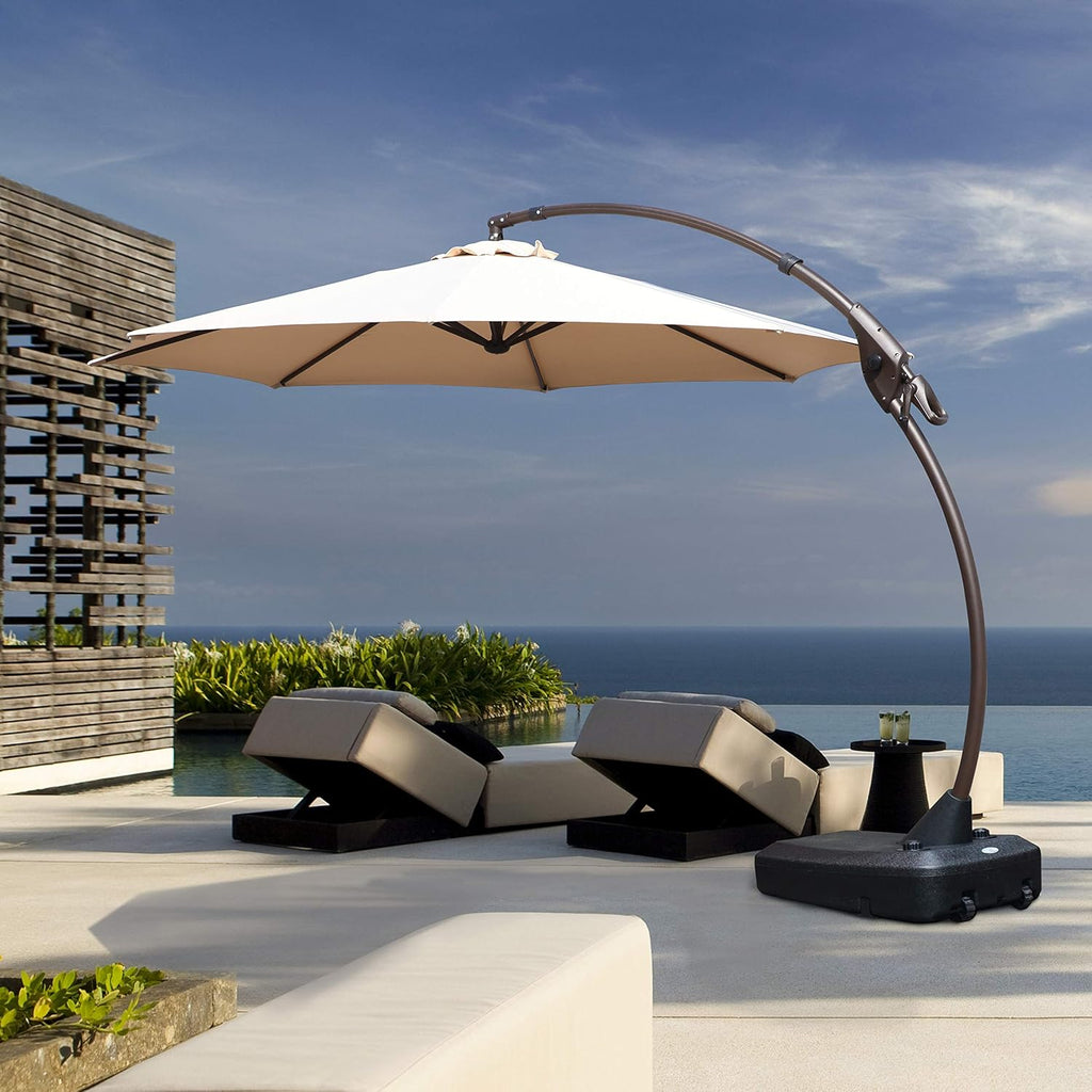 11 FT Curvy Aluminum Offset Umbrella with Base I38442