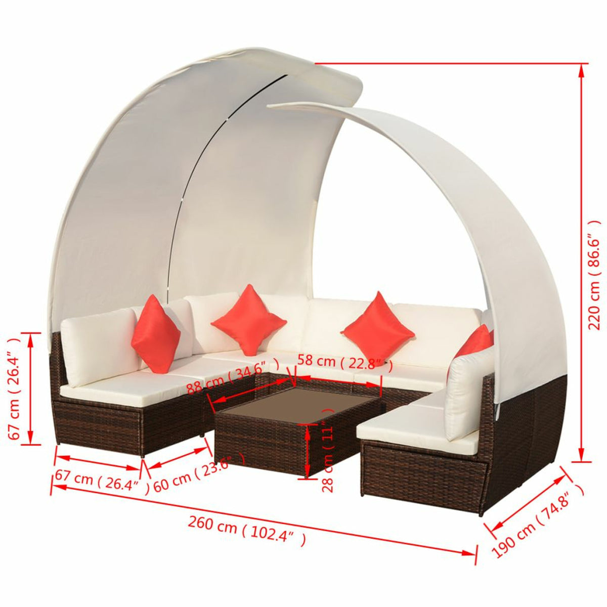 9 Piece Cream White Cushioned Poly Rattan Outdoor Furniture Set N132165