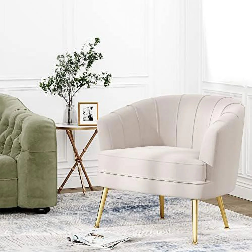 Velvet Accent Chair with Ottoman, Golden Metal Legs N42780