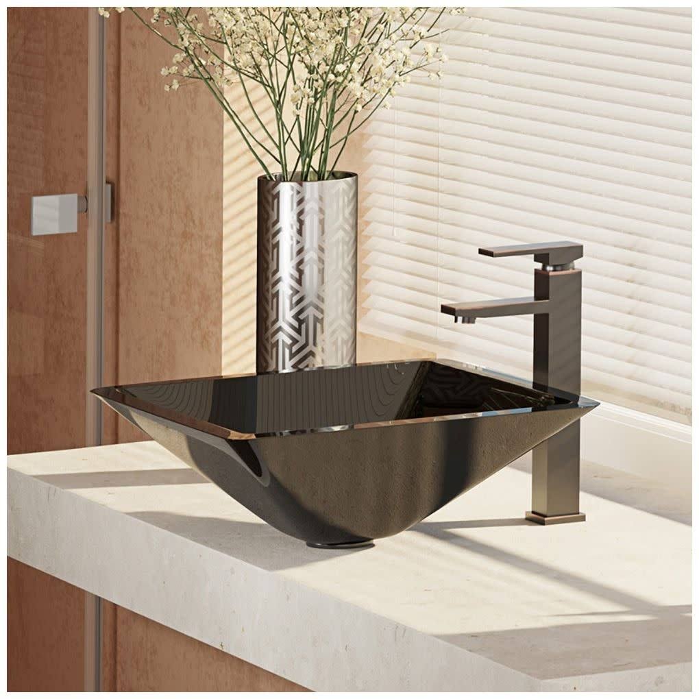 16-1/2x22 Glass Vessel Bathroom Sink with Vessel Faucet Noir Dark T246559
