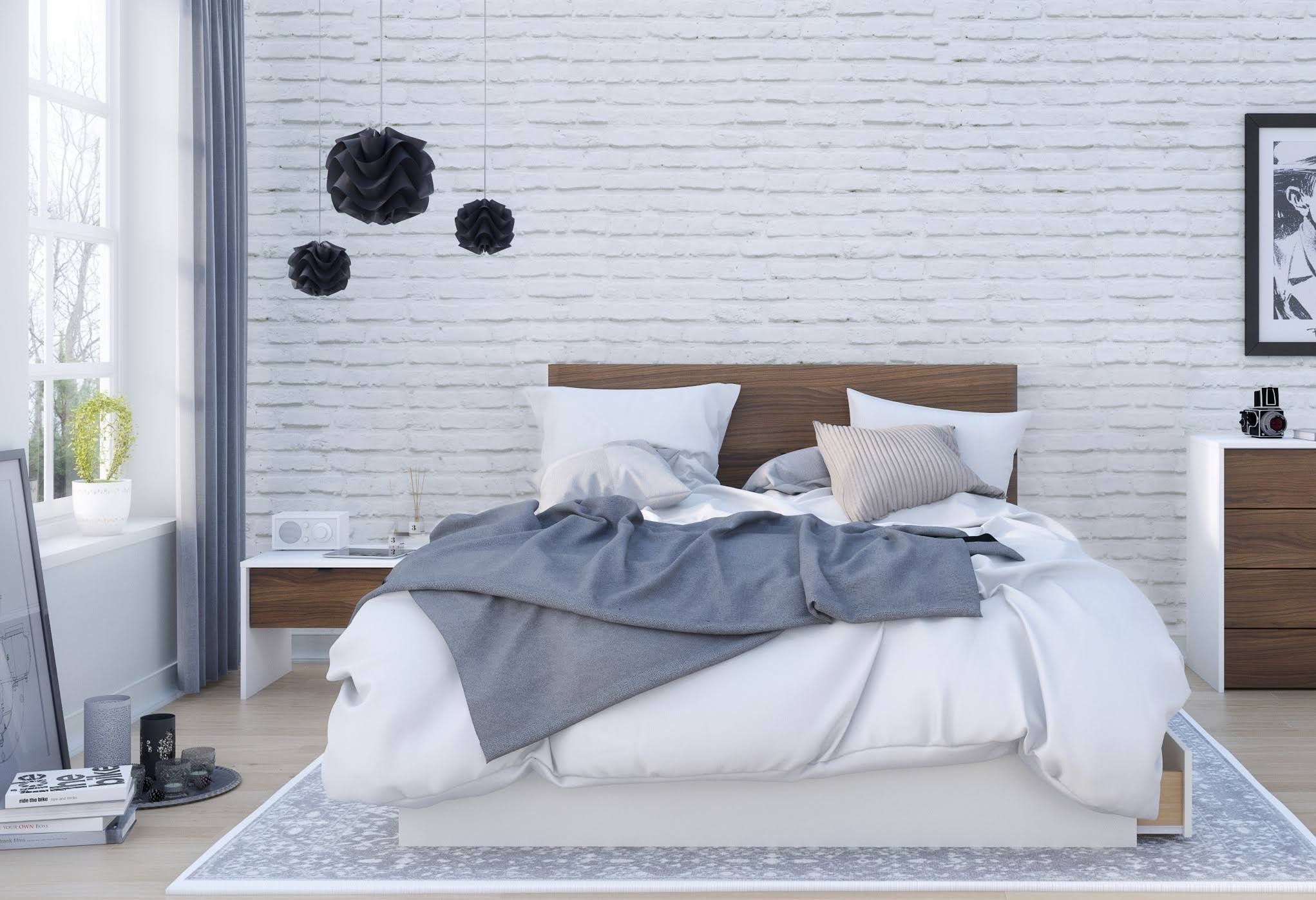 Walnut & White 3 Piece Queen Size Bedroom Set B21597