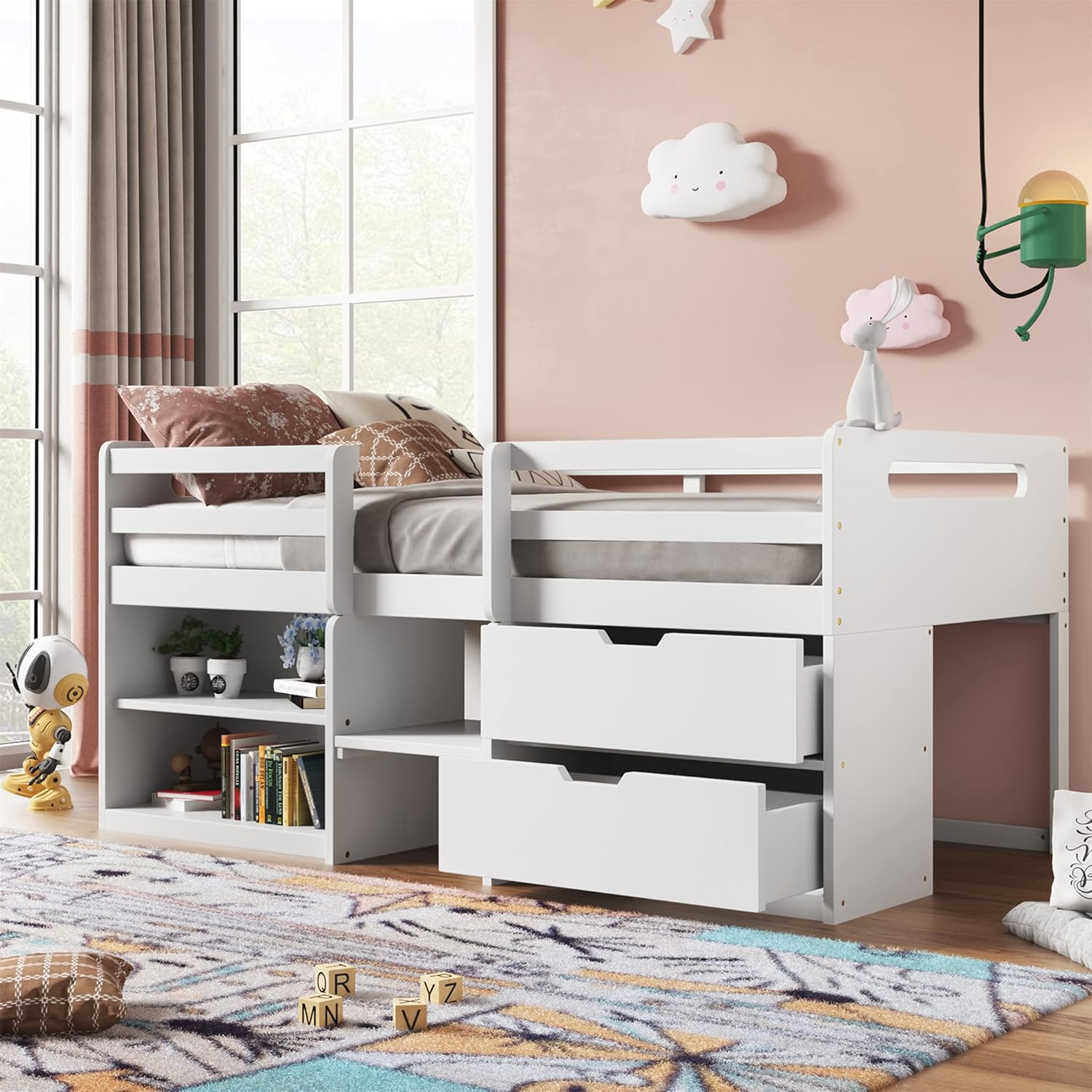 Twin Loft Bed with Desk and Cabinet C6544