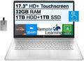 HP 17.3" HD+ Touchscreen Laptop, AMD Ryzen 5-5500U, 32GB RAM, 1TB HDD+1TB SSD, Silver L55247