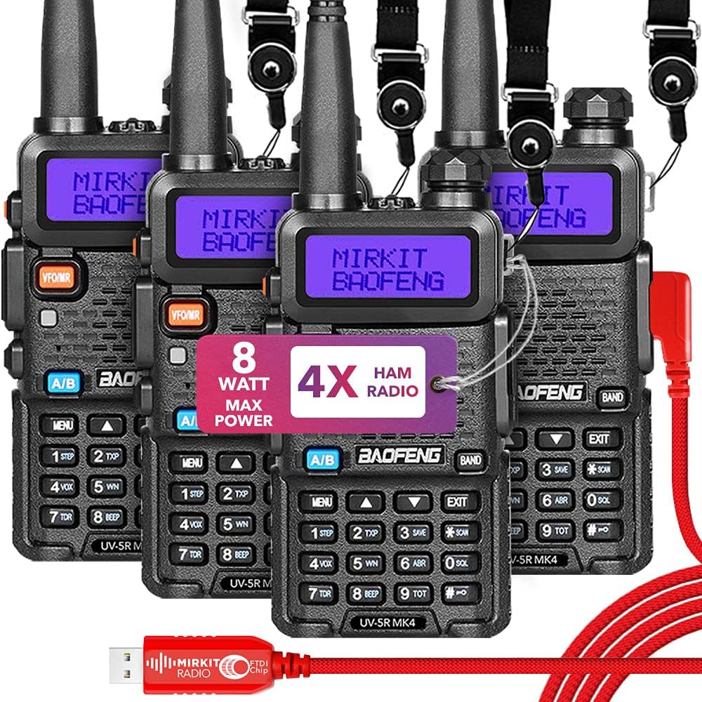 Baofeng Radio UV-5R MK4 8 Watt Max Power with 3800 mAh Handheld Mic Programming Cable and Software - Extra Pack T913