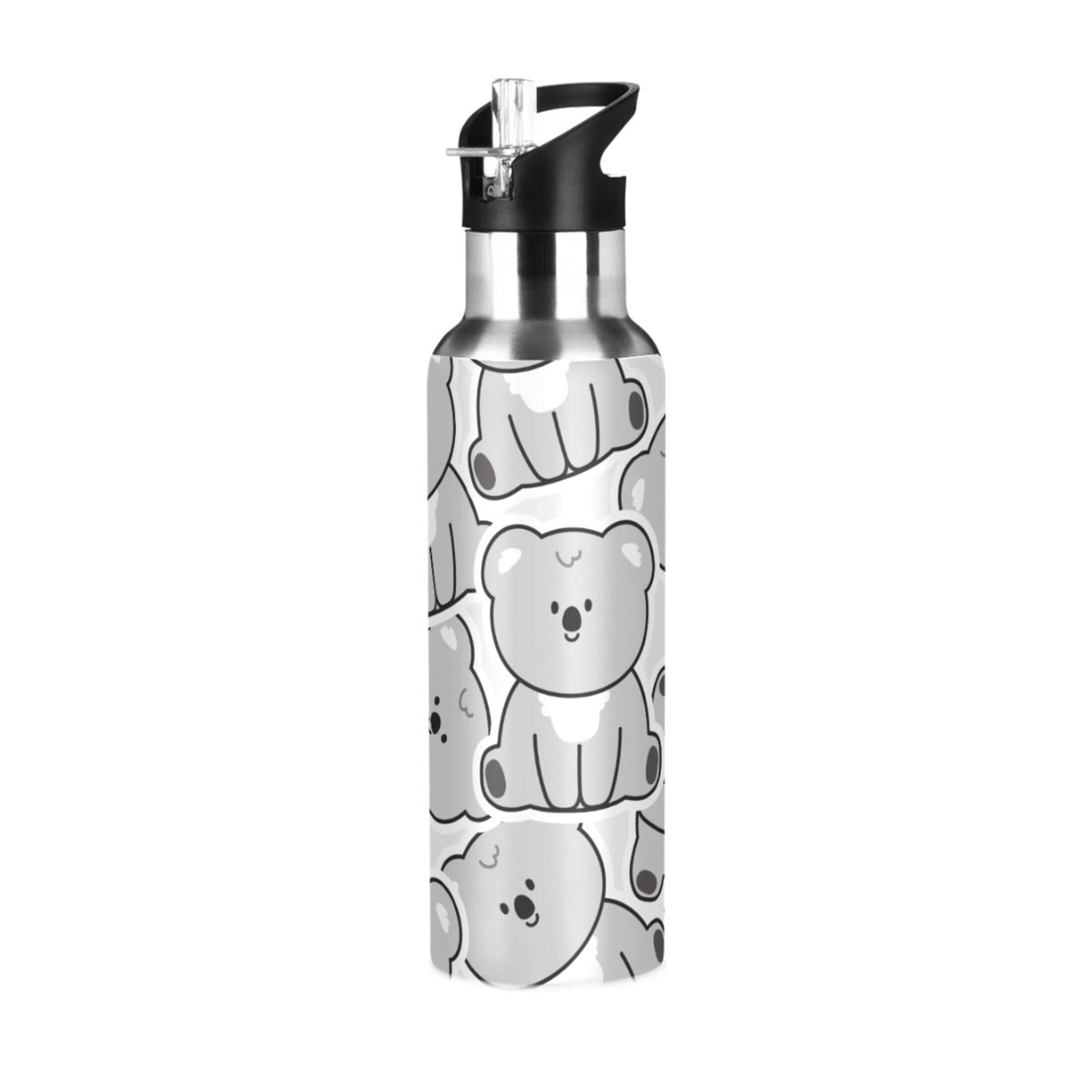Gray Koala Bear Stainless Steel Insulated Water Bottle with Straw Lid N239
