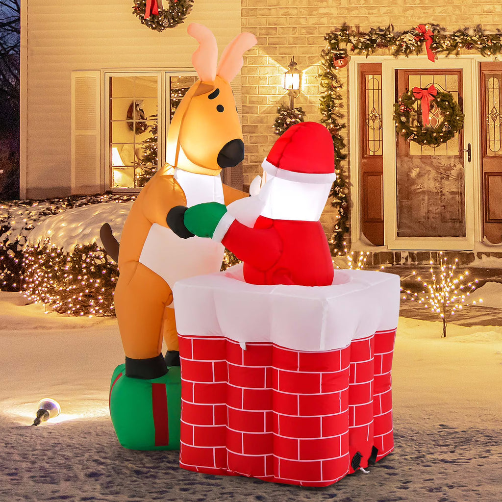 5 FT Christmas Inflatable Santa Claus Climbing Chimney Reindeer C67714