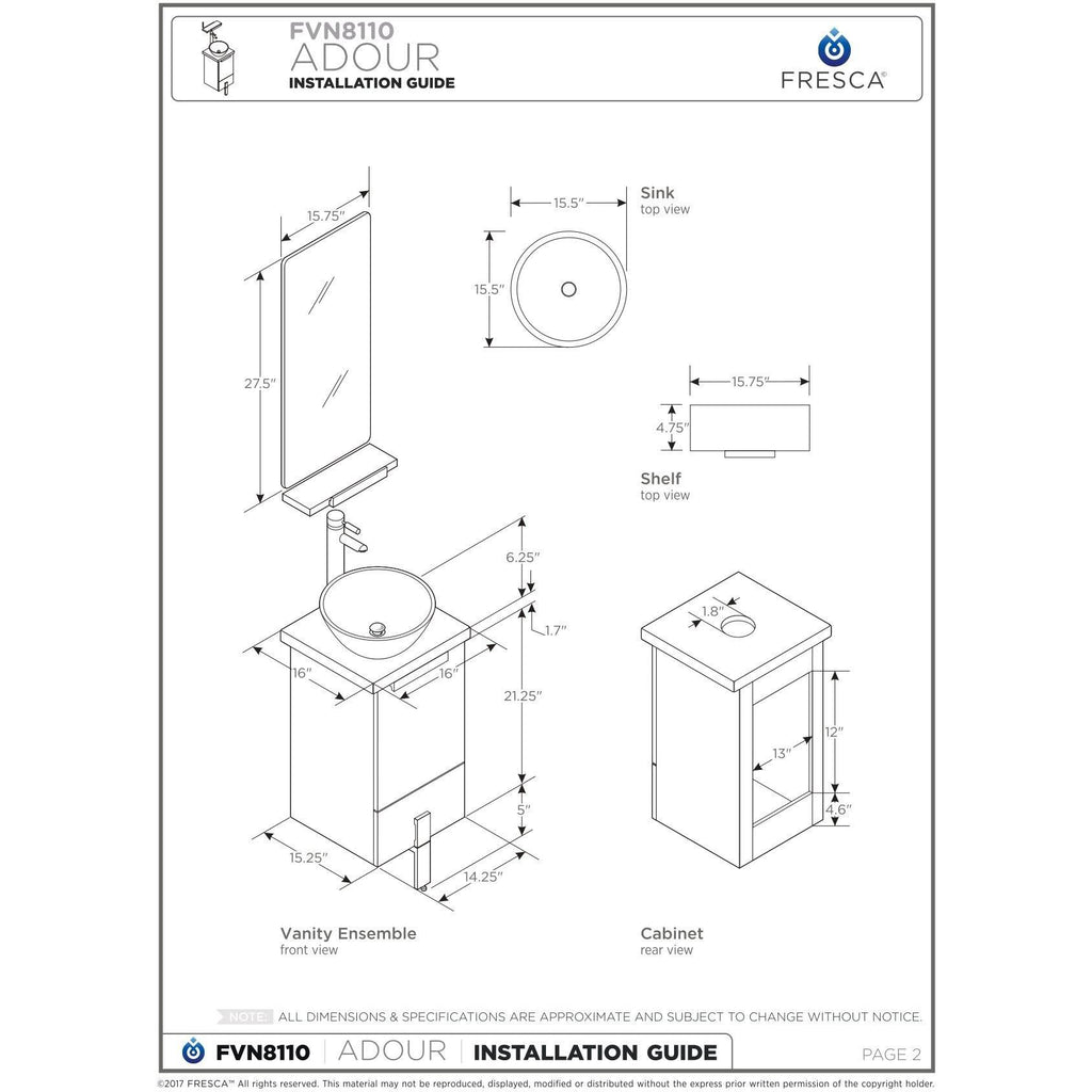 16x22 Light Walnut Bathroom Cabinet with Top & Vessel Sink H2366