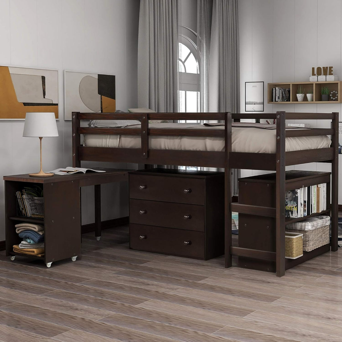 Twin Loft Bed with Desk and Cabinet C6544